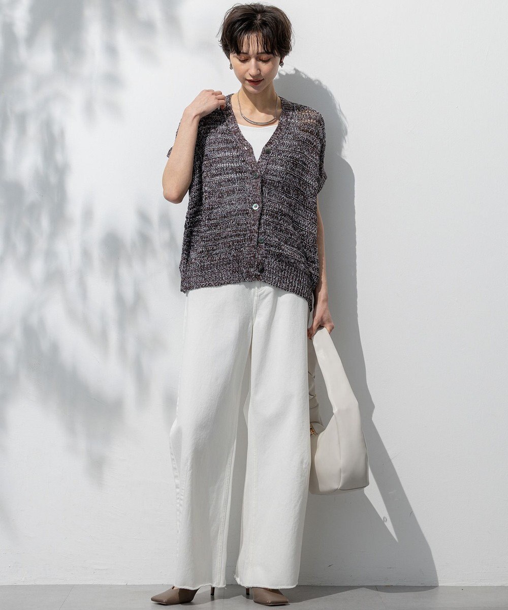 23区 【洗える】テープミックススカシ ドルマン ニットベスト 