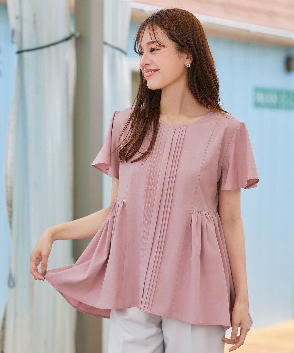 Tiaclasse 【洗える】ペプラムギャザーピンタックブラウス 