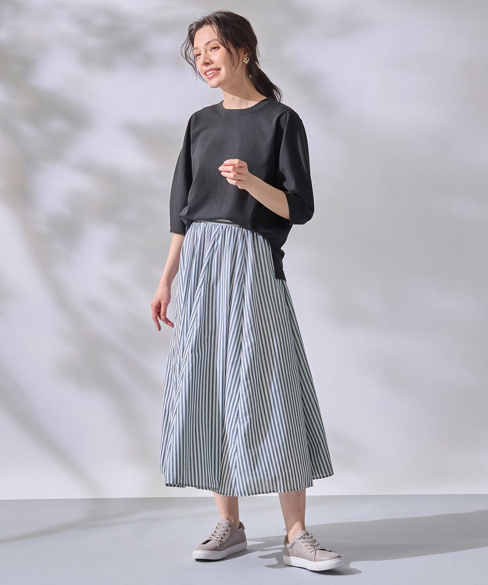 ANY 【ウエストゴム/ポケット付】シャンブレーライク フレアスカート 