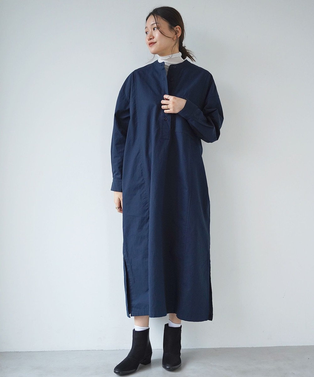 WHITE MAILS COTTON PAPER DUMP BAND COLLAR OVERSIZED シャツドレス コン