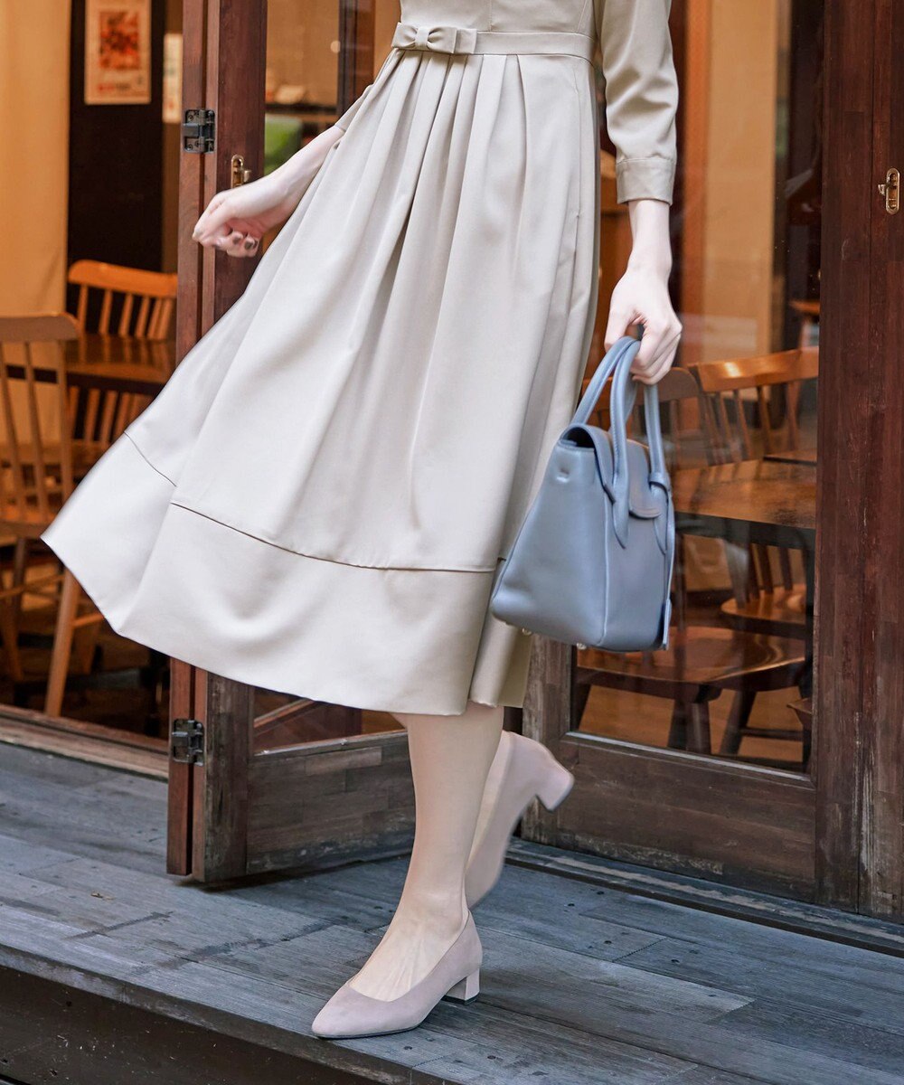 Tiaclasse 【洗える】  リボンギャザーフレアワンピース 