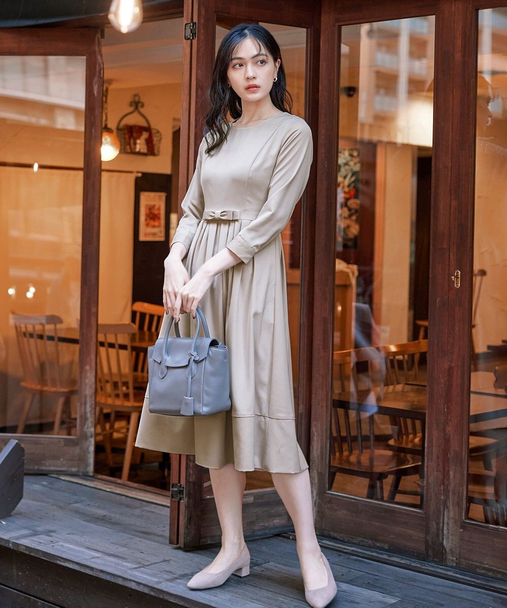 Tiaclasse 【洗える】  リボンギャザーフレアワンピース 