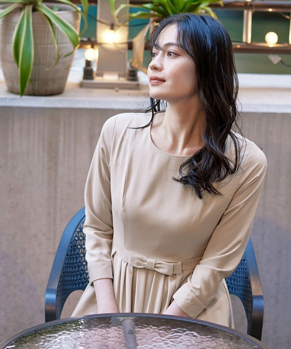 Tiaclasse 【洗える】  リボンギャザーフレアワンピース 