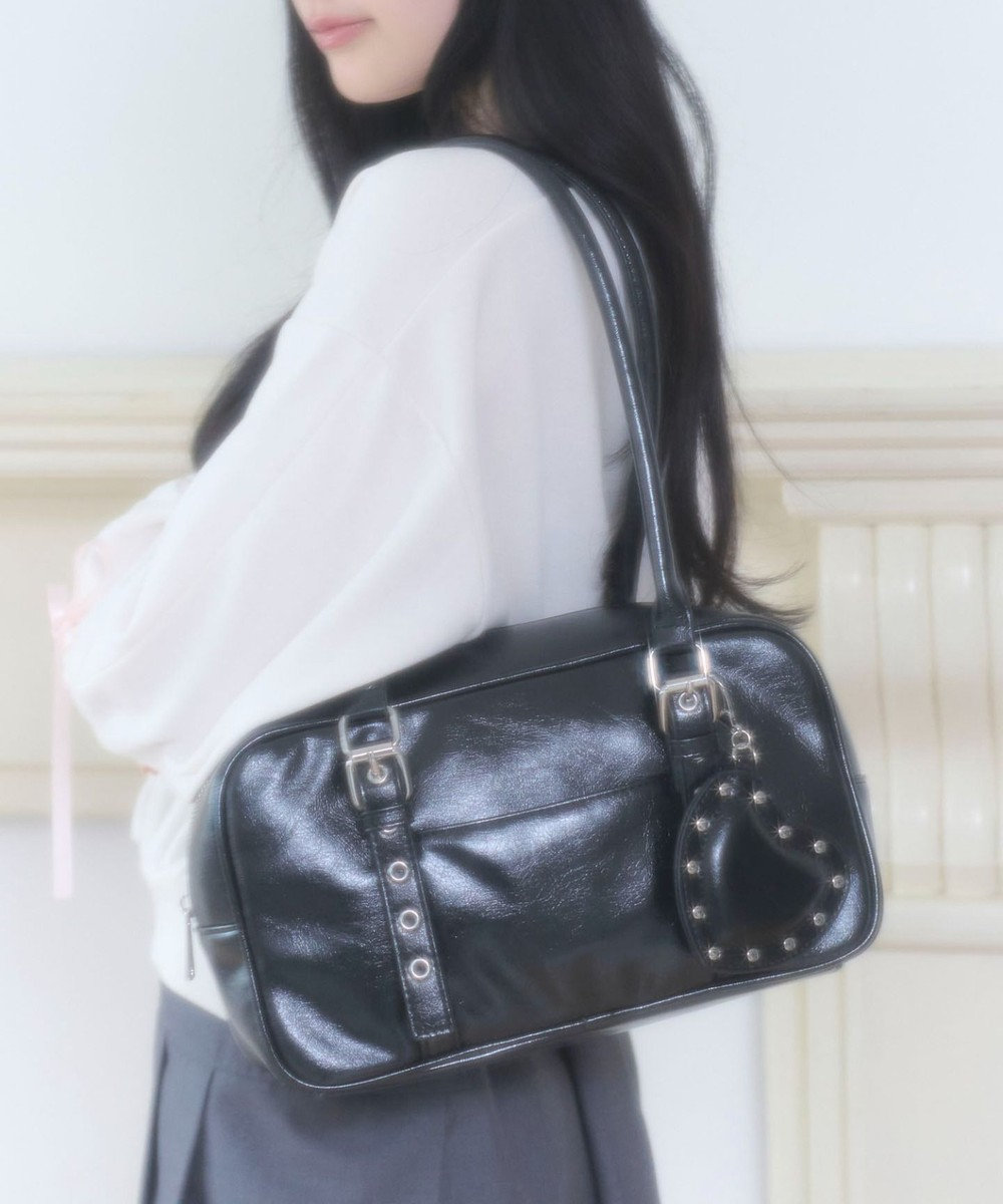 WEGO スタッズハートチャーム付きハトメボストン 