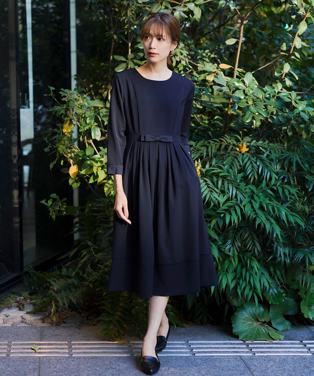 Tiaclasse 【洗える】  リボンギャザーフレアワンピース 