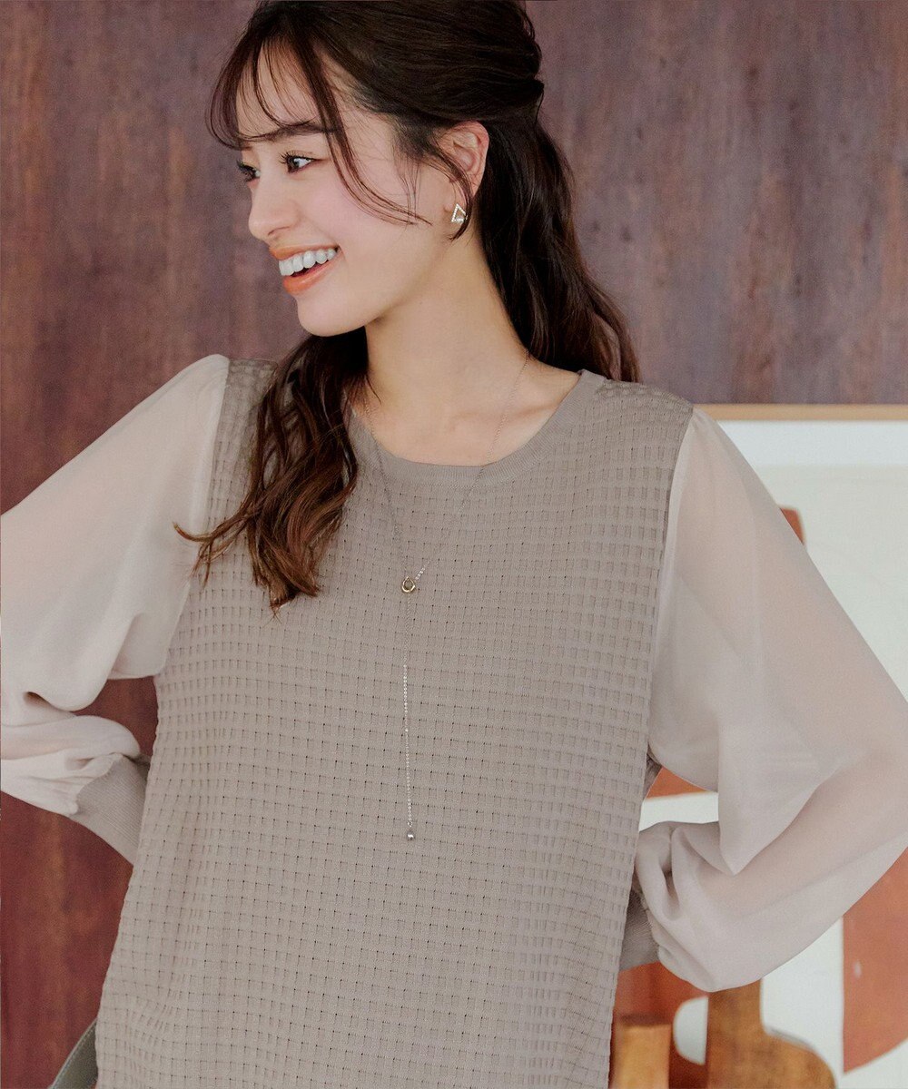 Tiaclasse L 【新色追加・洗える】シアーチェック柄ニットチュニック 