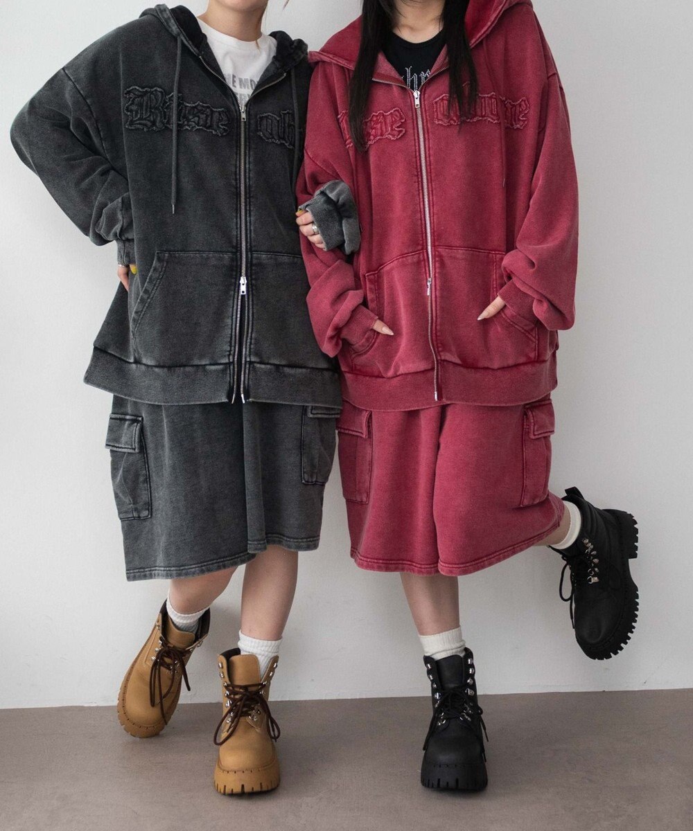 WEGO ロゴヴィンテージウォッシュジップパーカー 