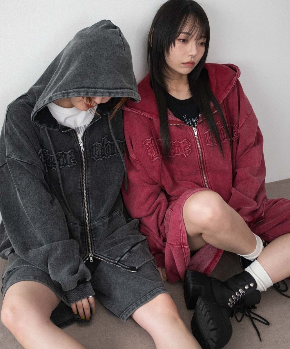 WEGO ロゴヴィンテージウォッシュジップパーカー 