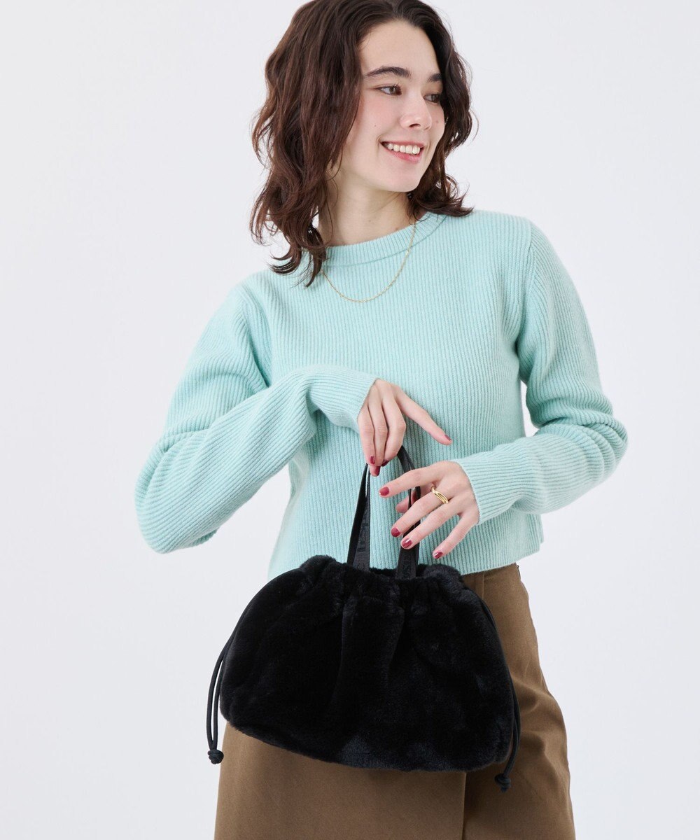 LeSportsac FUR DRAWSTRING TOTE/ブラックフラッフィーファー 