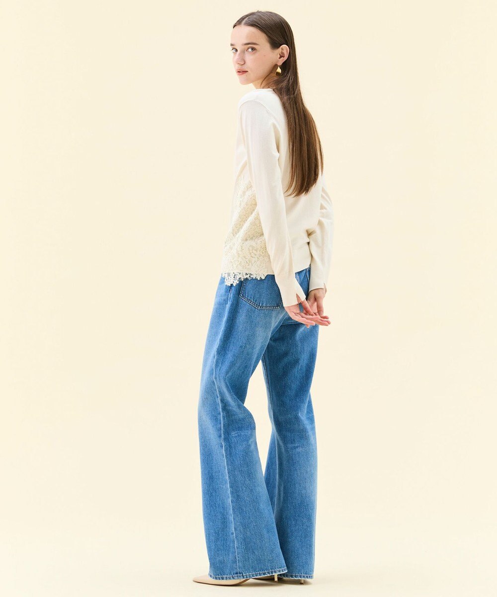 BEIGE， 【ご好評により新色追加！洗える】WILLOW / アシンメトリーレースクルーネックニット 