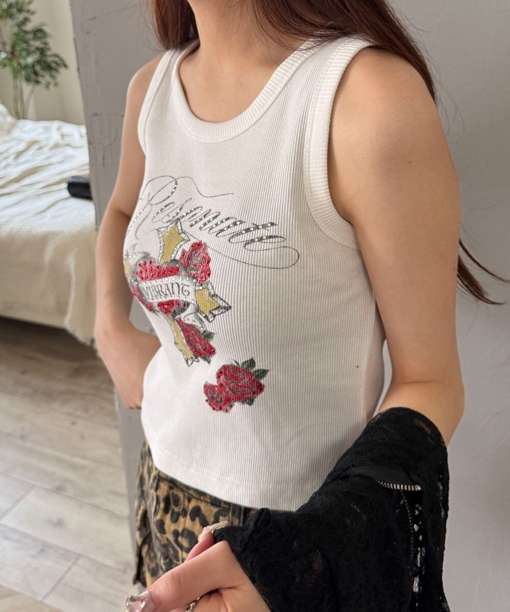 WEGO ラインストーンハートグラフィックタンク 