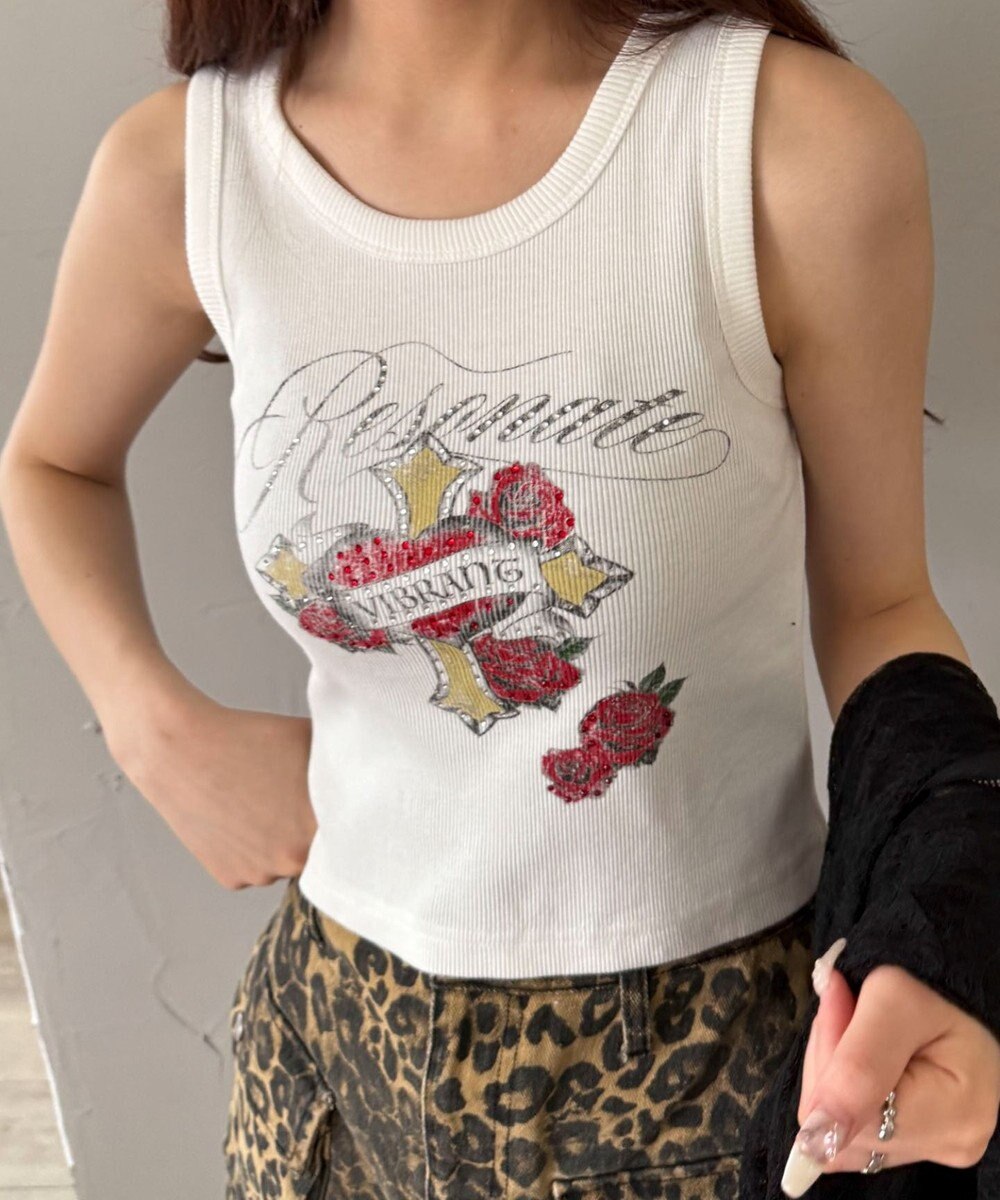 WEGO ラインストーンハートグラフィックタンク 