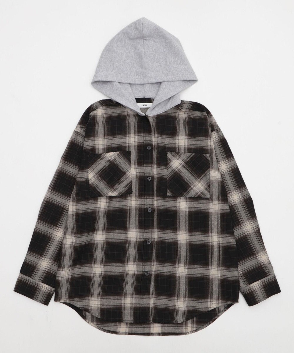 WEGO 裏毛フードチェックシャツ 