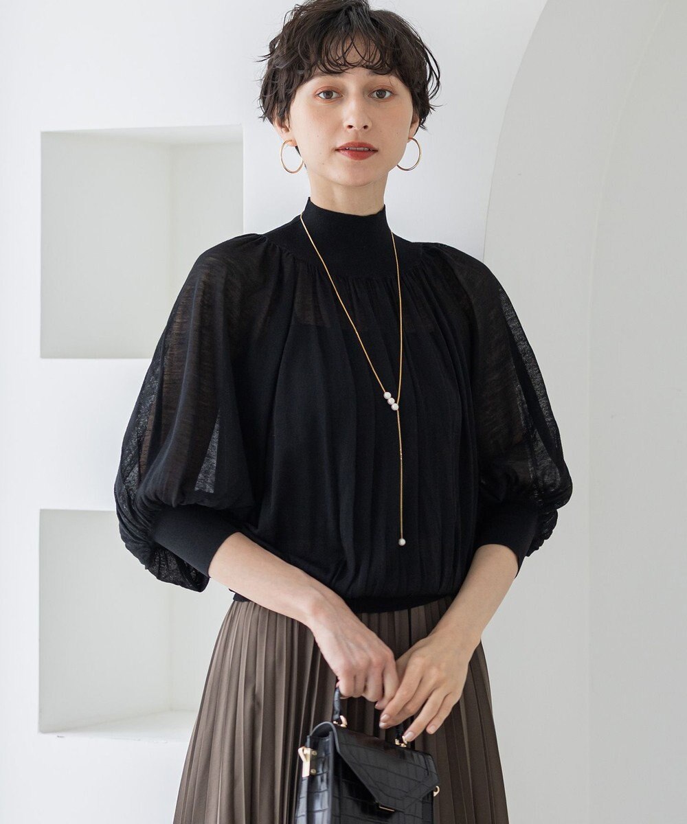 23区 【洗える】シアーギャザー ハイネック ニット 