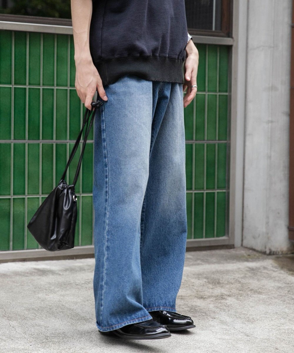 WEGO 【ユニセックス着用ITEM/SMLサイズ展開】デニムルーズフレアパンツ 