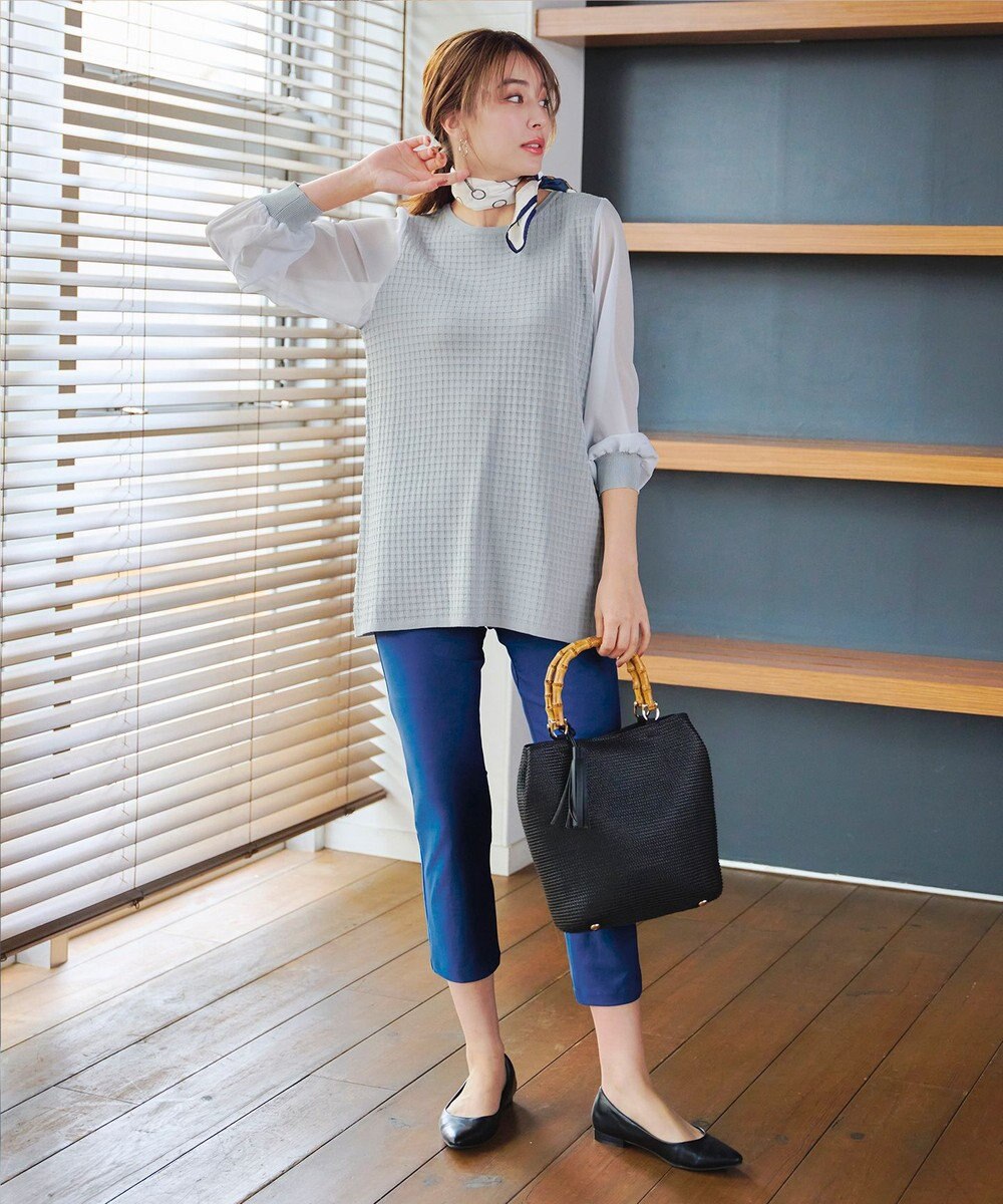 Tiaclasse L 【新色追加・洗える】シアーチェック柄ニットチュニック 