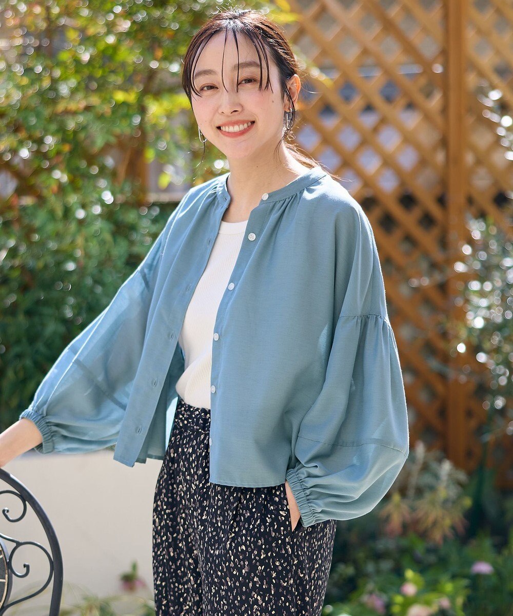 ANY L シアーテックリネンギャザーブラウス 