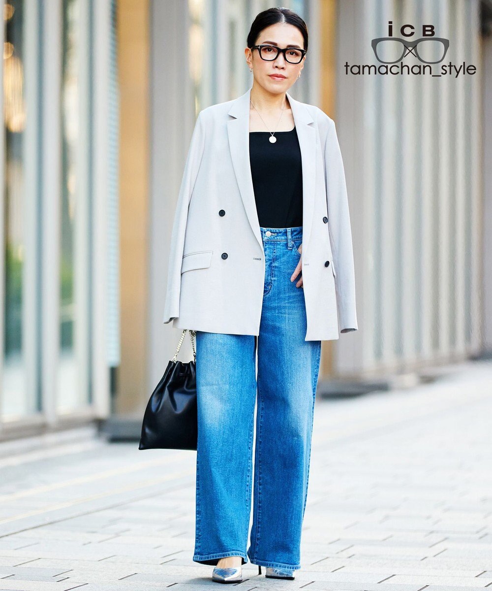 ICB L 【ICB×tamachan_style コラボ】スタイルアップ ワイドデニム 