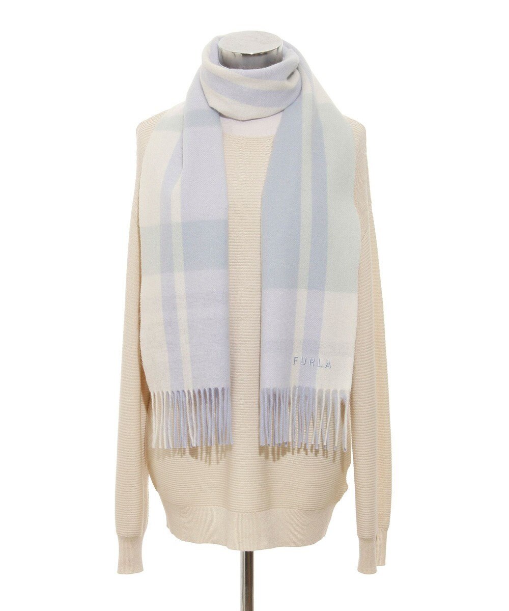 MOONBAT FURLA ウール混ラメ入りブロックチェックストールマフラー／幅30cm 