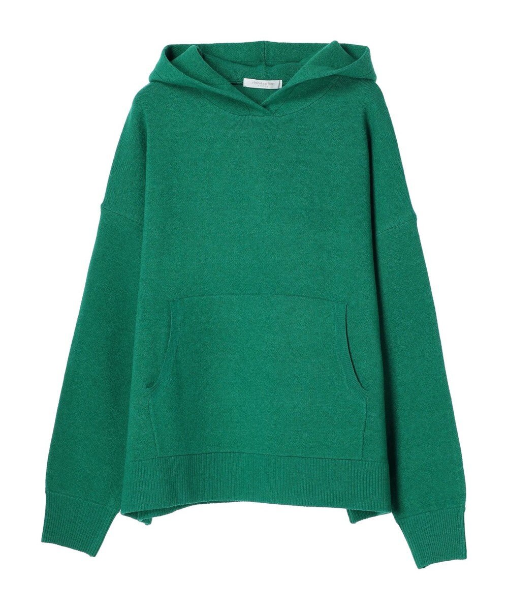 Green Parks スウェット風フード付ニットプルオーバー 