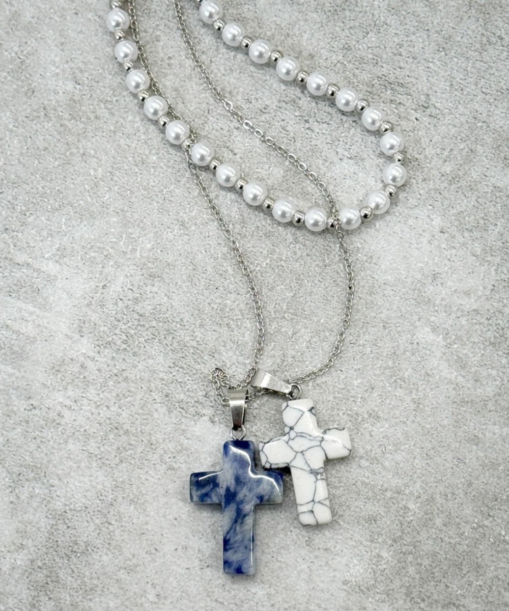 WEGO L2Pクロスパールレイヤードネックレス 