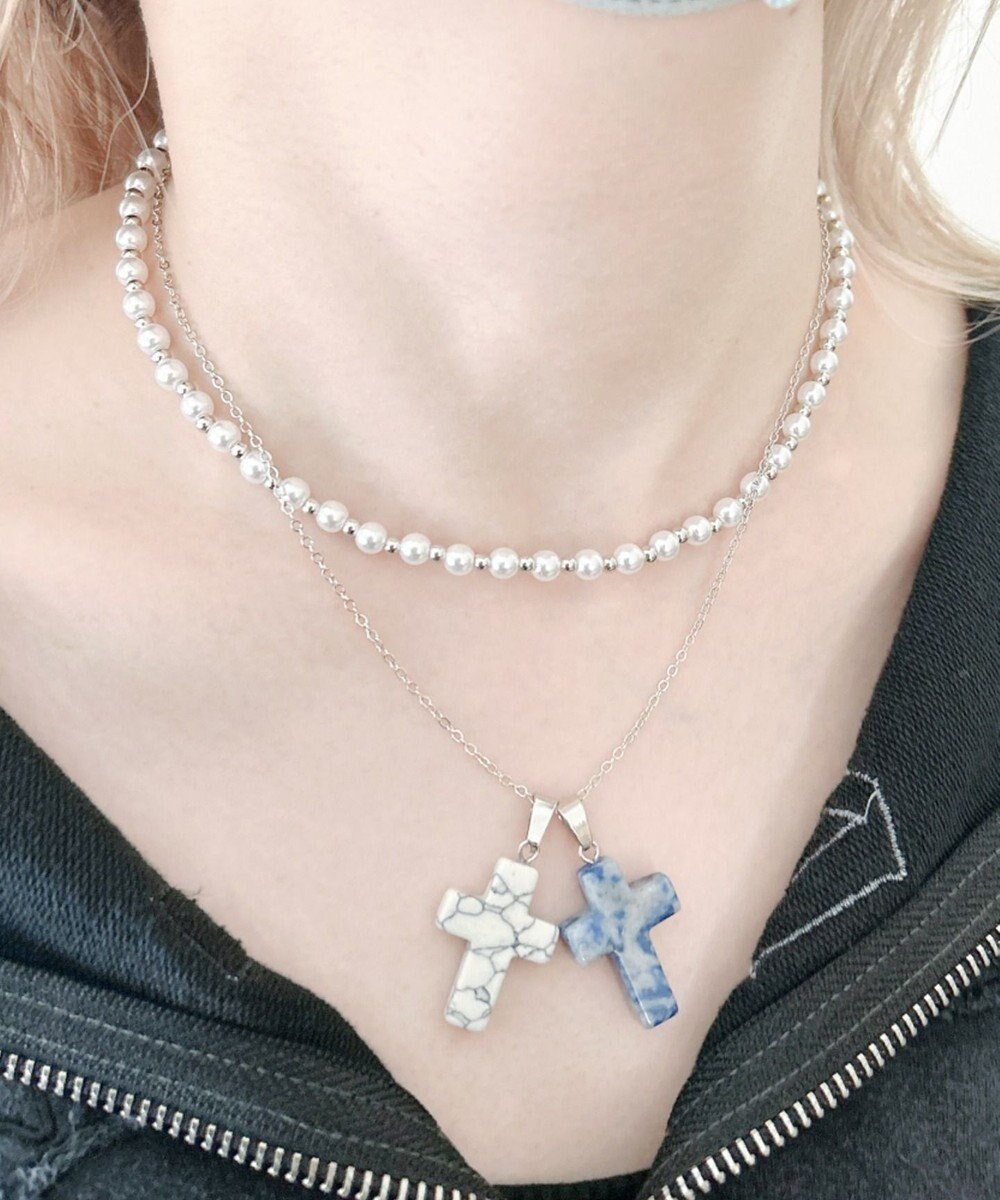 WEGO L2Pクロスパールレイヤードネックレス 