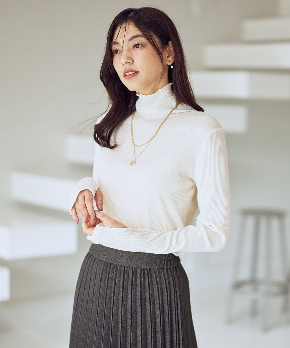 ANY L ウール混リブタートルネックカットソー 