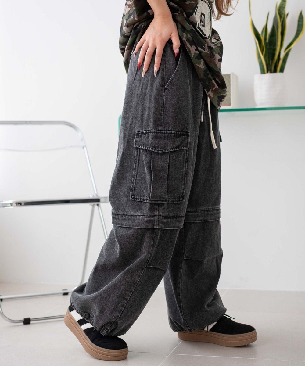 WEGO 【ウエストゴム/2WAY】2WAYデニムカーゴパンツ 