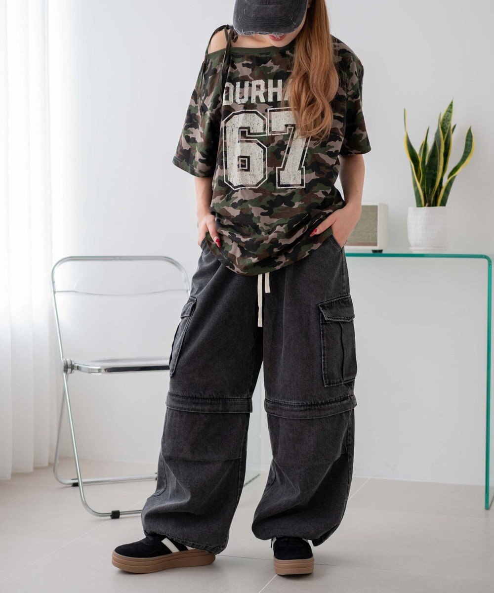 WEGO 【ウエストゴム/2WAY】2WAYデニムカーゴパンツ 