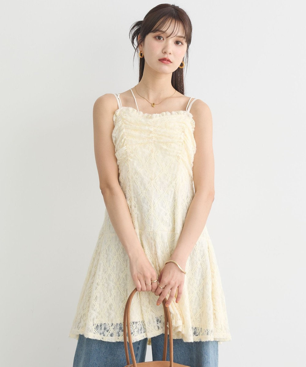 earth music&ecology フロントギャザー起毛レースミニワンピース 