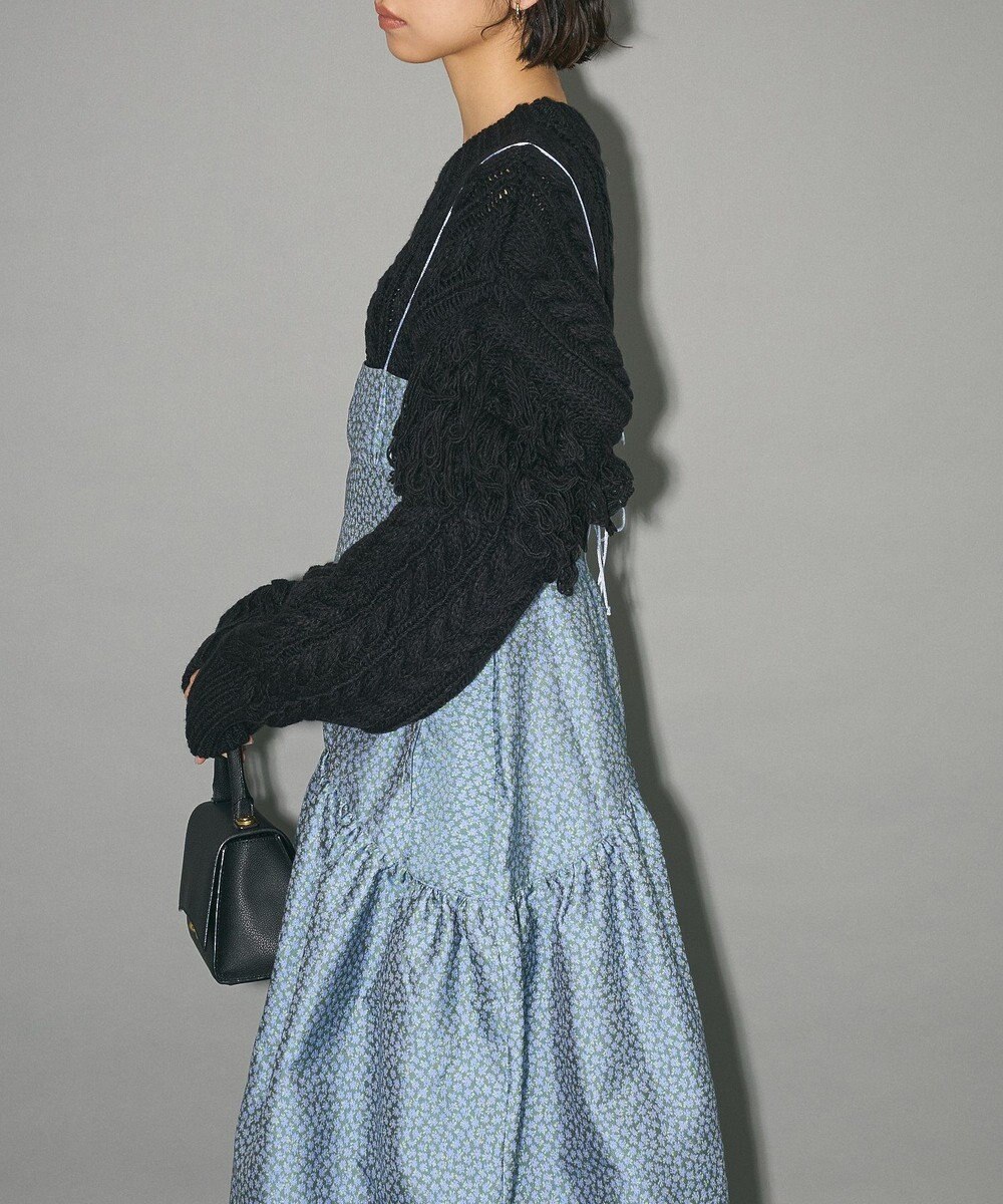 Green Parks フリンジスリーブショート丈ケーブルニット 