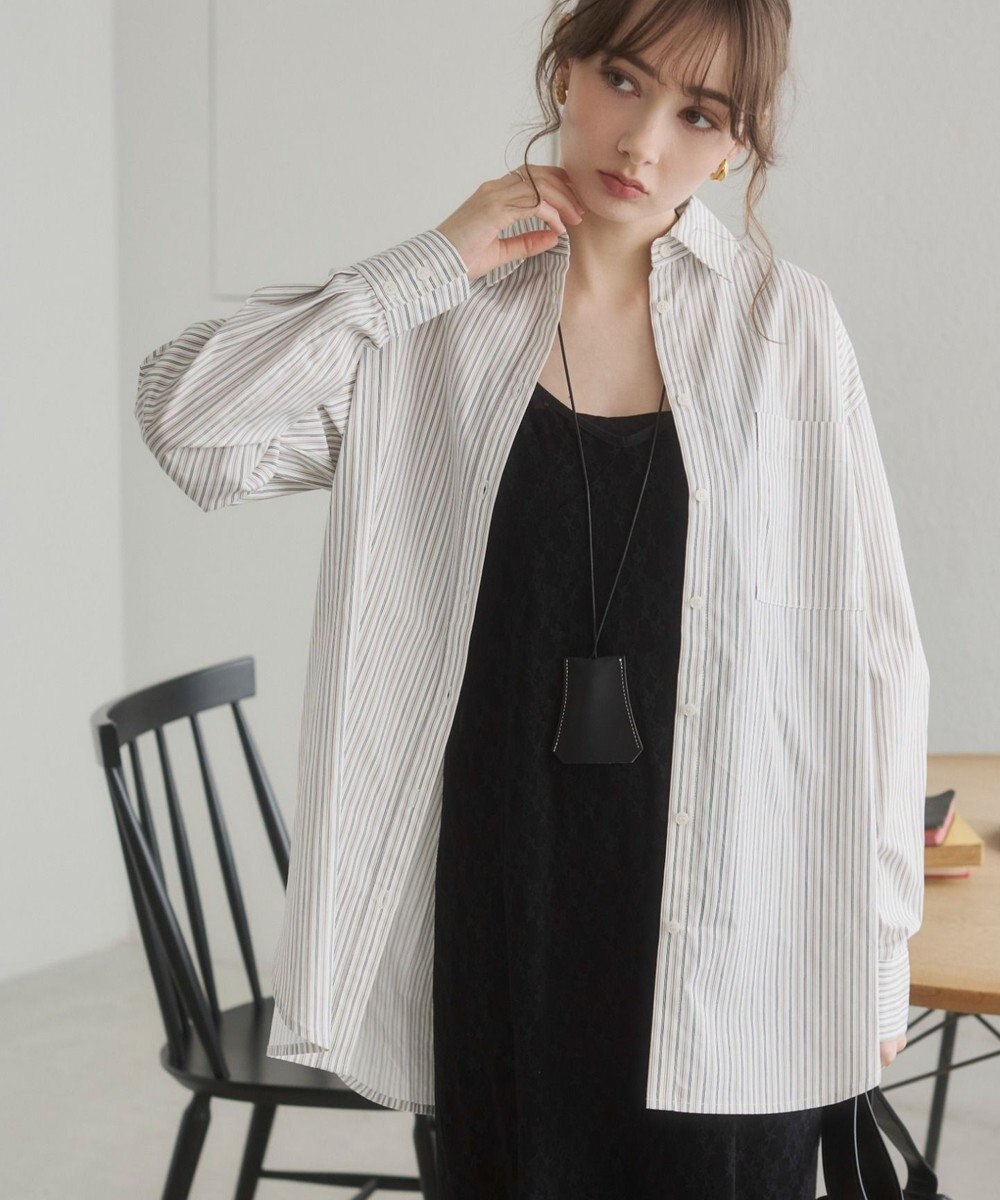 WEGO 【ANGIE VINTAGE】スカーフ付きオーバーサイズストライプシャツ 