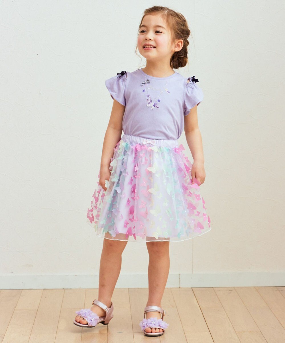 ANY KIDS 刺繍 オン・オフショルダー Tシャツ 