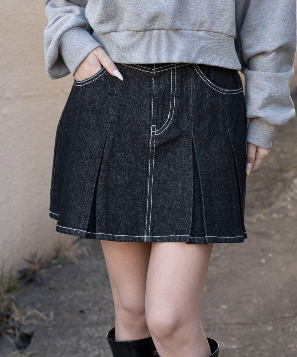 WEGO デニムプリーツミニスカート 