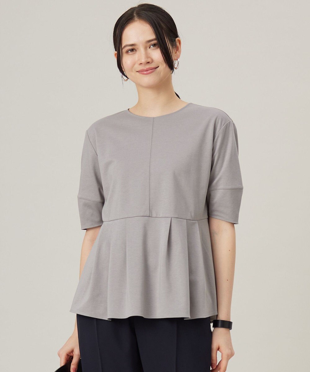 自由区 【接触冷感・UVカット・吸水速乾・抗菌防臭・洗える】ハイツイストポンチペプラム カットソー 