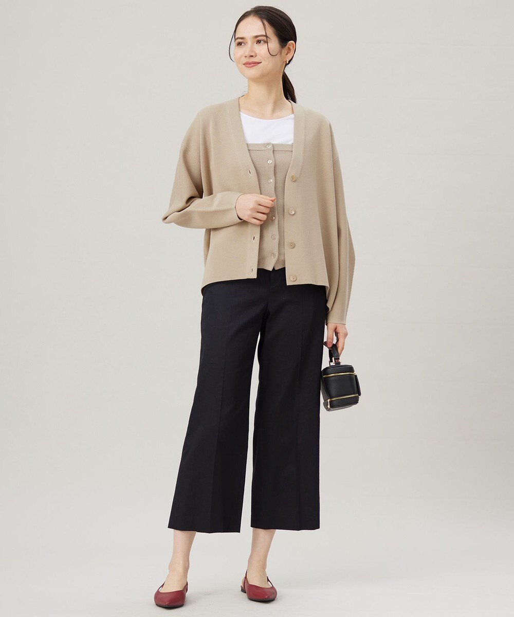 自由区 S 【UVカット・接触冷感・洗える】コットンサテンクロップド丈ワイドストレート パンツ 