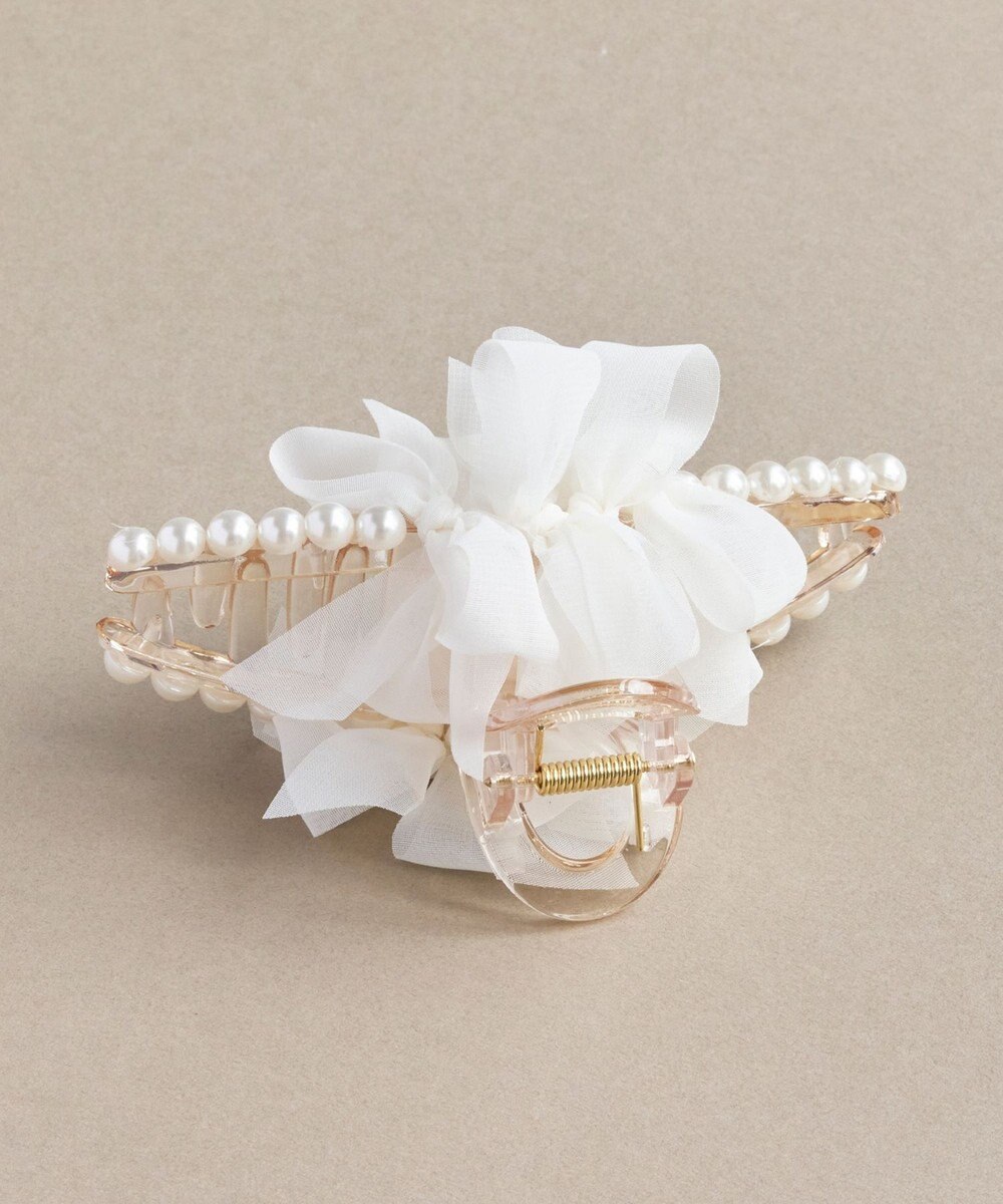 Phoebe フリルリボンパールバンスクリップ　ホワイト 