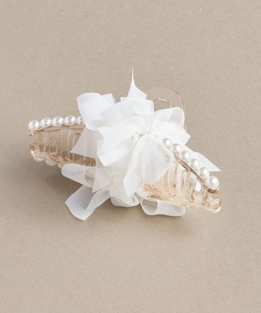 Phoebe フリルリボンパールバンスクリップ　ホワイト 