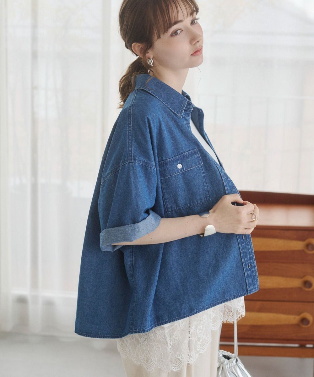 WEGO 【ANGIE VINTAGE】オーバーサイズデニム半袖シャツ 