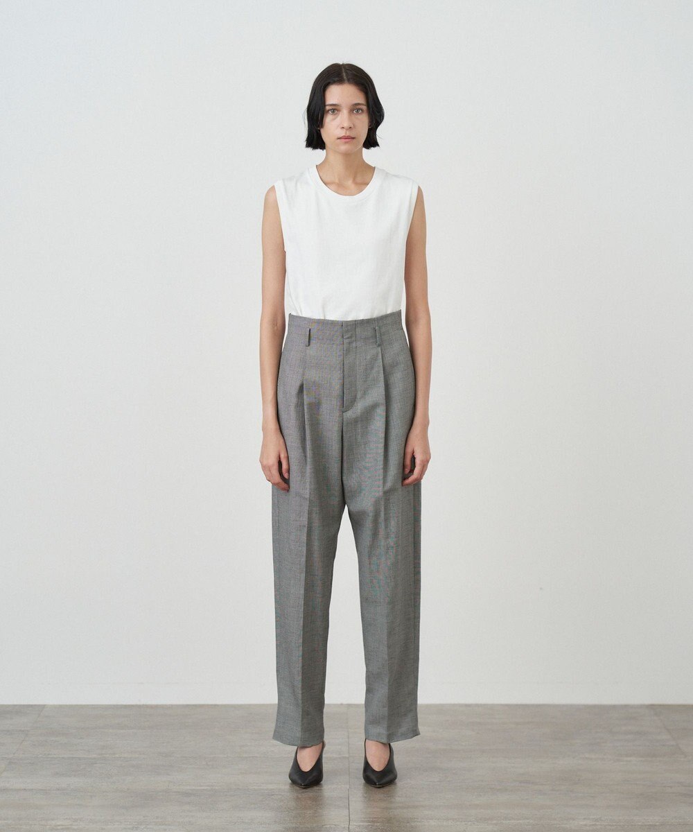 ATON WOOL LINEN SHARKSKIN | テーパードタッグパンツ 