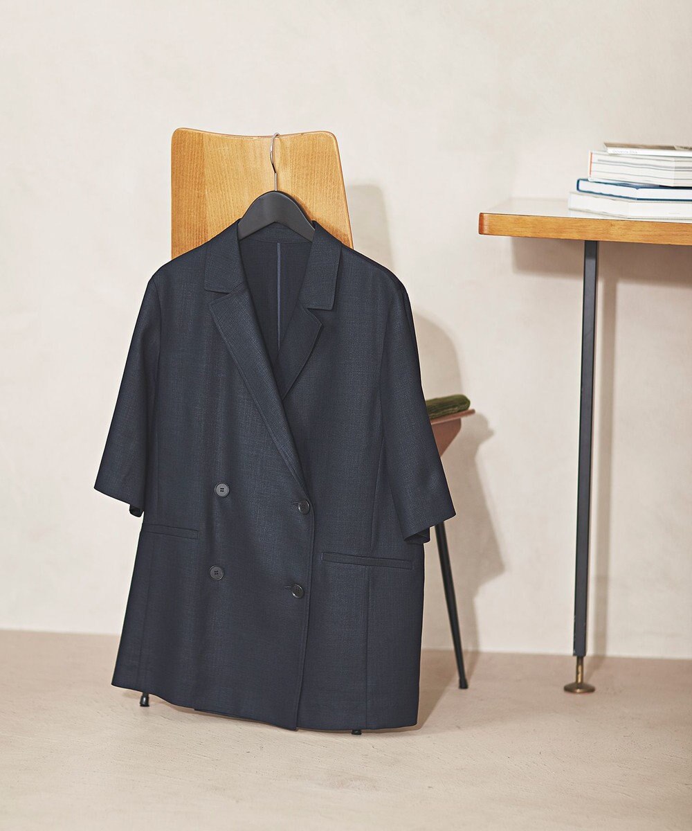 23区 【Oggi掲載】リネンライクグロッシー ハーフスリーブ ダブル ジャケット 