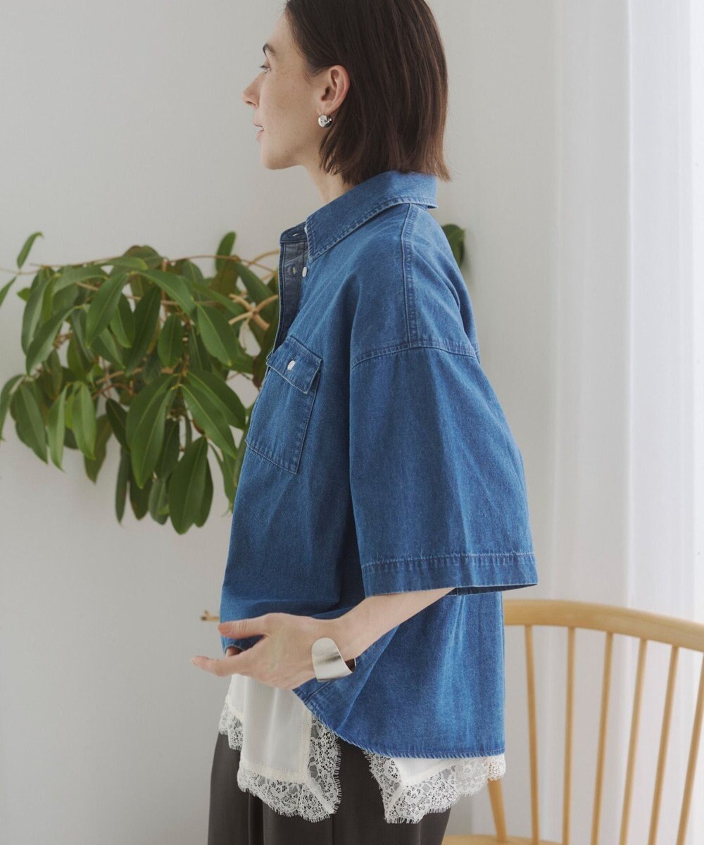 WEGO 【ANGIE VINTAGE】オーバーサイズデニム半袖シャツ 