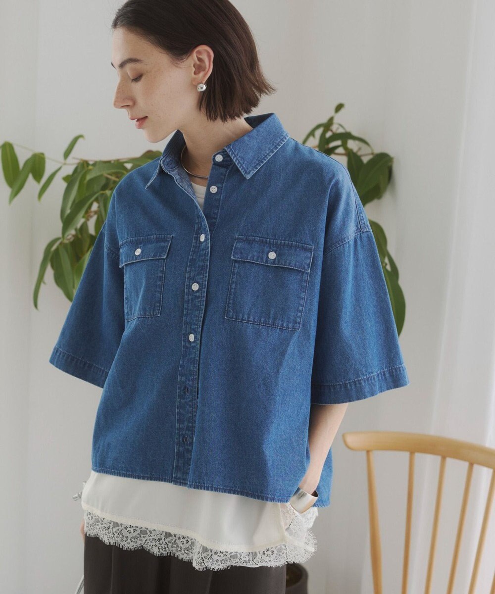 WEGO 【ANGIE VINTAGE】オーバーサイズデニム半袖シャツ 