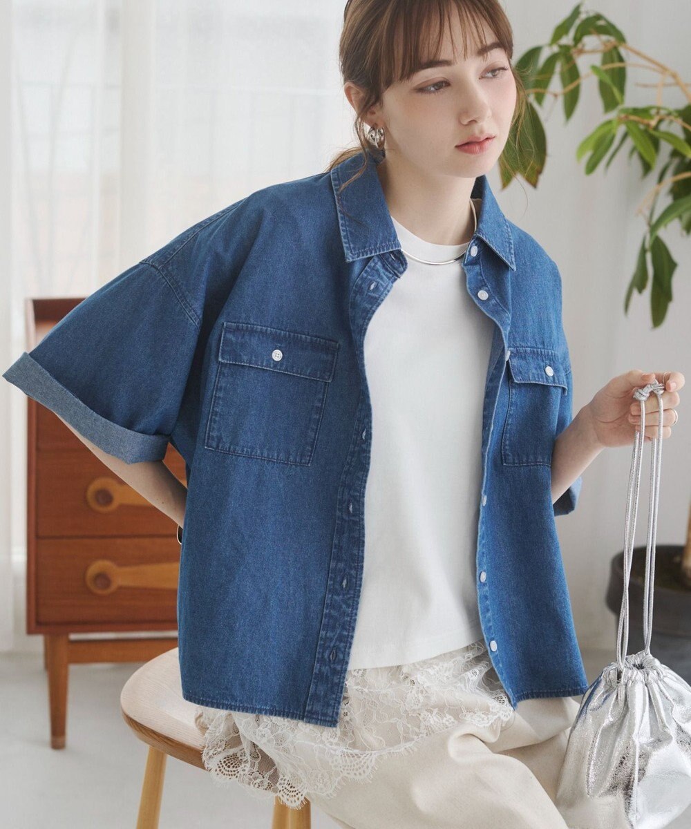 WEGO 【ANGIE VINTAGE】オーバーサイズデニム半袖シャツ 