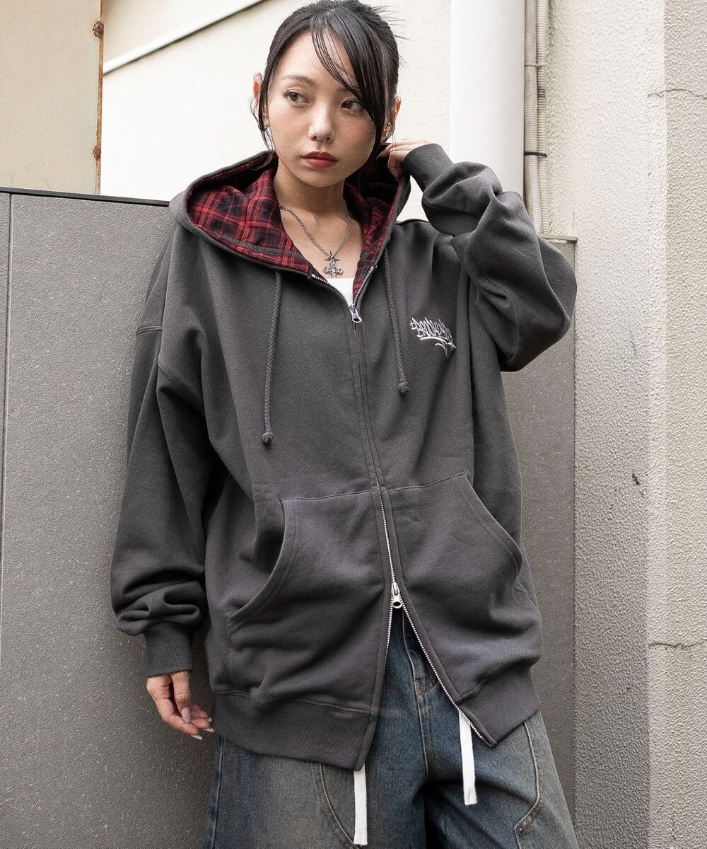 WEGO 【ユニセックス着用ITEM/MLサイズ展開】チェックZIPパーカー 