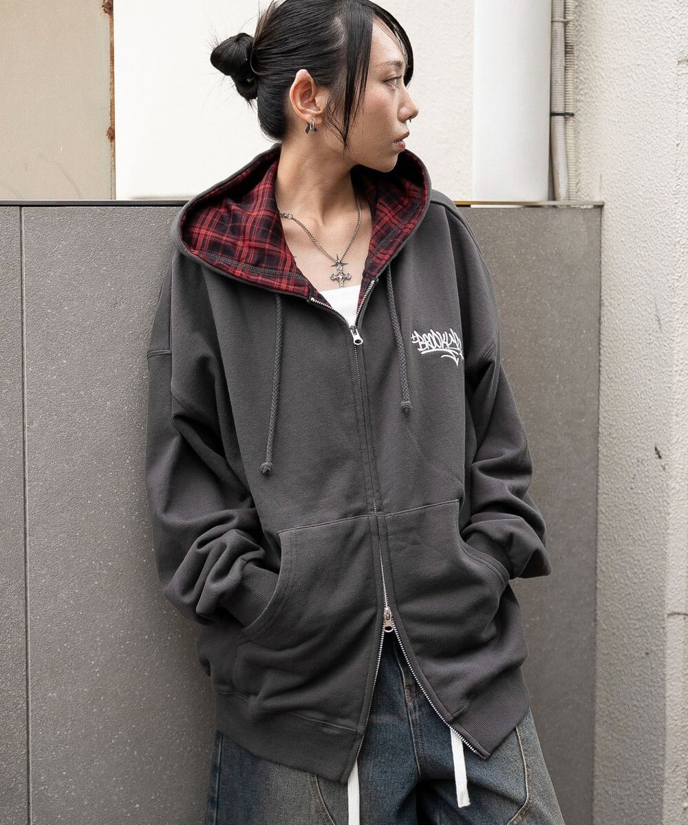 WEGO 【ユニセックス着用ITEM/MLサイズ展開】チェックZIPパーカー 