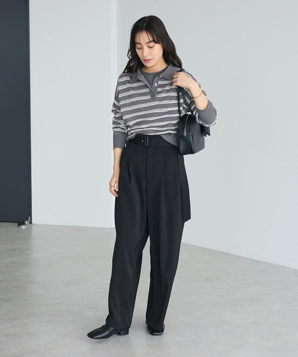 CRAFT STANDARD BOUTIQUE シアーボーダーポロ衿ニットプルオーバー 