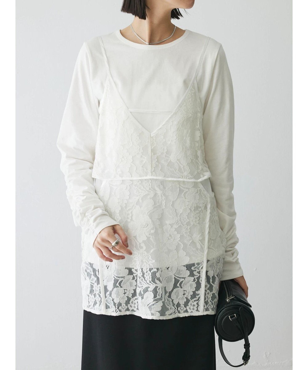 Green Parks AnriettMusee シャーリングスリーブＴシャツ＋レースキャミソールＳＥＴ 