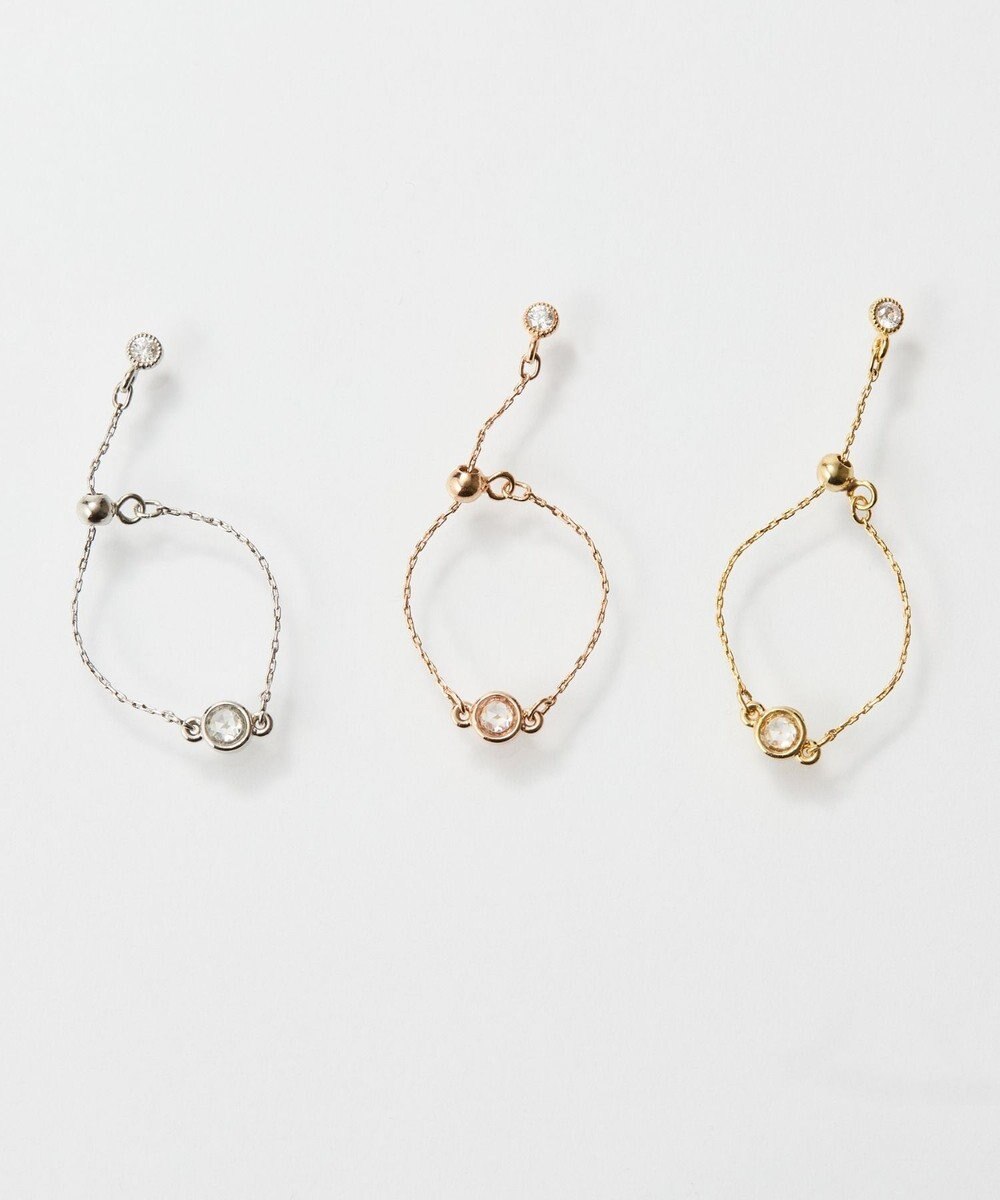 Phoebe ≪サイズ調整可能≫【金属アレルギー対応】プチベゼルストーンチェーンリング　シャンパンゴールド 