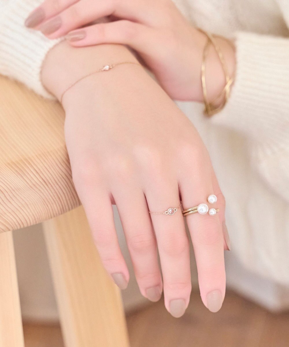 Phoebe ≪サイズ調整可能≫【金属アレルギー対応】プチベゼルストーンチェーンリング　シャンパンゴールド 